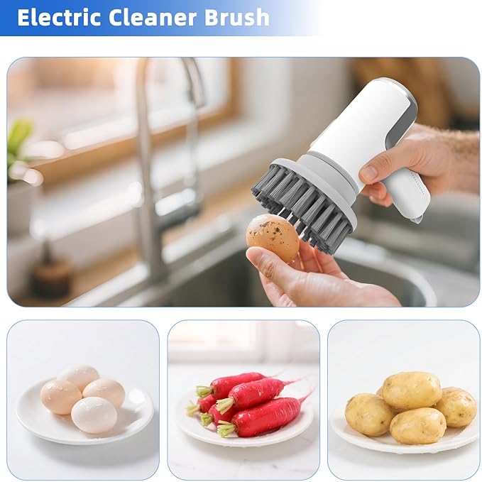 Electric Egg Cleaner Brush – Egg Washer for Fresh Eggs & Vegetable Brush with Battery Level Display,2 Speed Settings,3 Replaceable Heads,IPX7 Waterproof,Ideal for Tough-Skinned Vegetables