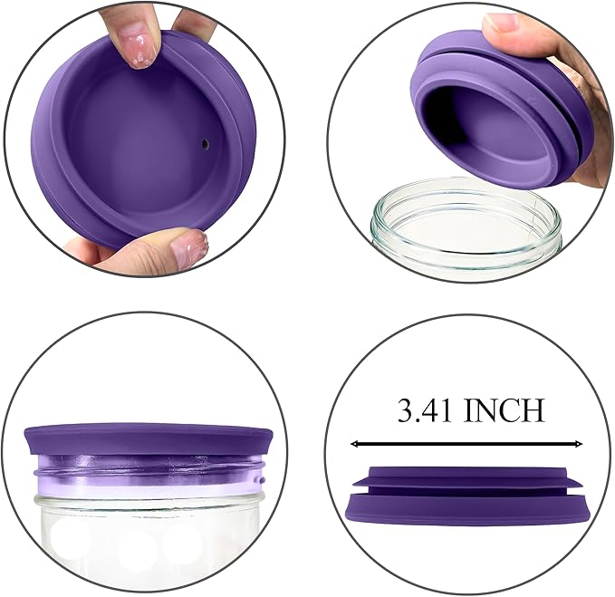 Regular Mouth Mason Jar Lids - Upgrade Canning Lids Fit for All Regular Mouth Mason Jars,Food Grade Silicone Mason Jar Caps,Dishwasher Safe,Leak Proof Reusable Lids,3 Pack (Violet-3 Pack)