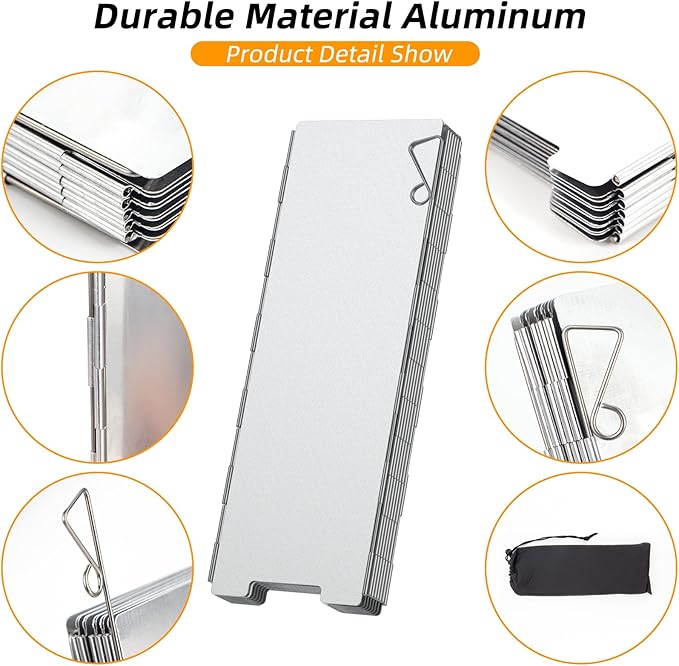 RioRand Folding Ultralight Camping Stove Windscreen Portable Backpacking Stove Windshield, Backpack Windscreen for Butane/Backpacking Stoves, Camp Windshield for Outdoor Camping, Hiking, BBQ 12 Plates