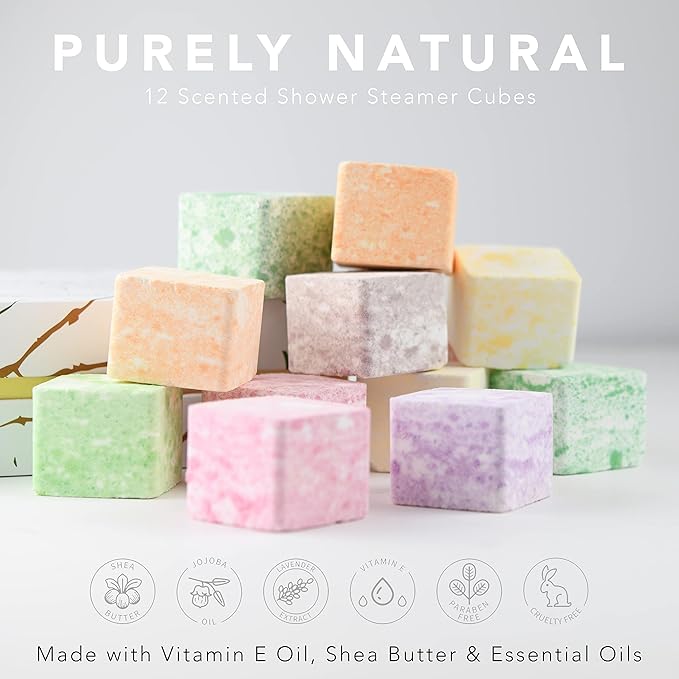Christmas Aromatherapy Shower Steamers, Variety Pack of 12 Shower Bombs, Natural Scented Marble Shower Tablets, Birthday, Relaxing Gift Ideas for Women & Men, Essential Oil Bath Bomb Eucalyptus More