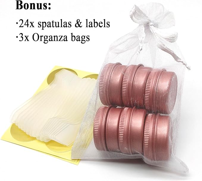 10ml Aluminum Tin Jar, 1/3 oz Makeup Container, 10g Cans Screw up Lid Small Round Container Bottle for Cosmetics, Lip Balm Scrub Cream Toner Candle Tea Beads, 24 Pack Travel Tins, Matte-Pink