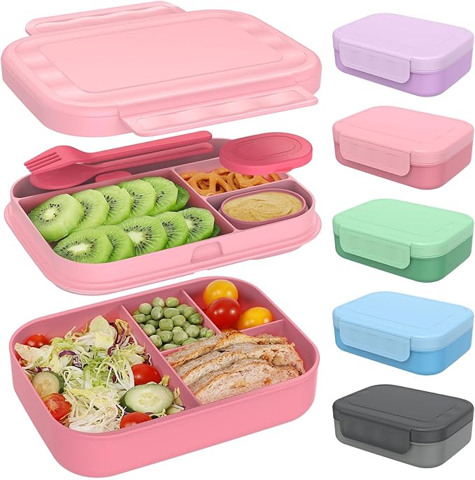 Caperci Bento Lunch Box for Adults - Stackable Leakproof 47oz Lunch Containers for Adults with Sauce Container - Idea for Office, On-the-go, Microwave/Dishwasher Safe, BPA Free (Pink)