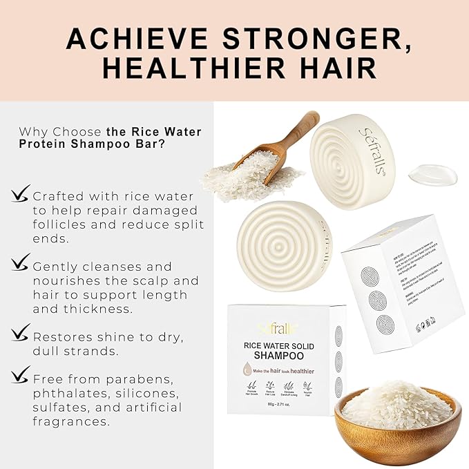 Rice Water Hair Care Set – Solid Shampoo & Conditioner Bars with Protein for Strengthening and Repairing Hair – Free from Parabens, Sulfates & Silicones – Nourishing Hair Care – 2-Pack