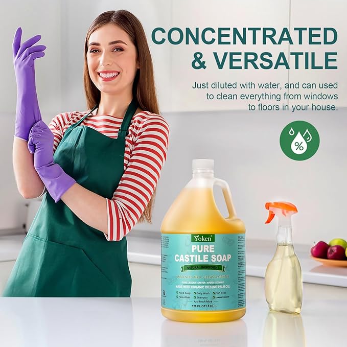 Castile Soap Liquid EWG Verified(1 Gallon, Unscented) Pure-Castile Liquid Soap for Body, Face, Hand, Pets, Laundry, Dish Soap and More - Made With Organic Oil, Vegan, Clean & Gentle, Versatile