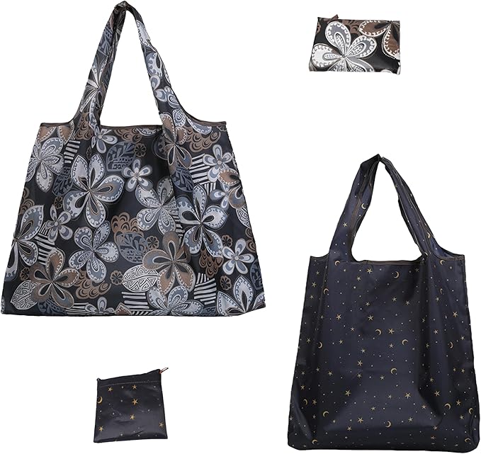 2 Piece Reusable Shopping Bags,foldable shopping bag,60-Pound Capacity,Machine Washable,One Large and One Small