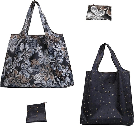 2 Piece Reusable Shopping Bags,foldable shopping bag,60-Pound Capacity,Machine Washable,One Large and One Small