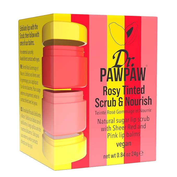Dr. PawPaw Scrub and Nourish - Rosy Tinted - Lip Scrub and Natural Lip Balm Duo - Gluten Free Care to Exfoliate, Moisturize and Nourish - 0.8 oz