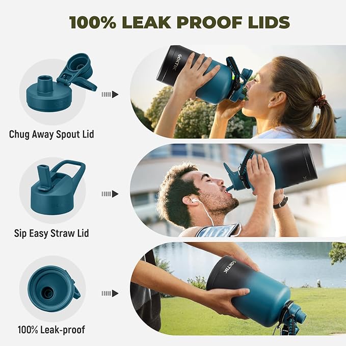 COKTIK 84oz Water Bottle with Straw - Triple Insulated Flask, 48hr Cold Retention Large Water Bottle, Leakproof Water Jug for Gym, Hiking, Camping, Outdoor Sports(2 pack,Mix Color)