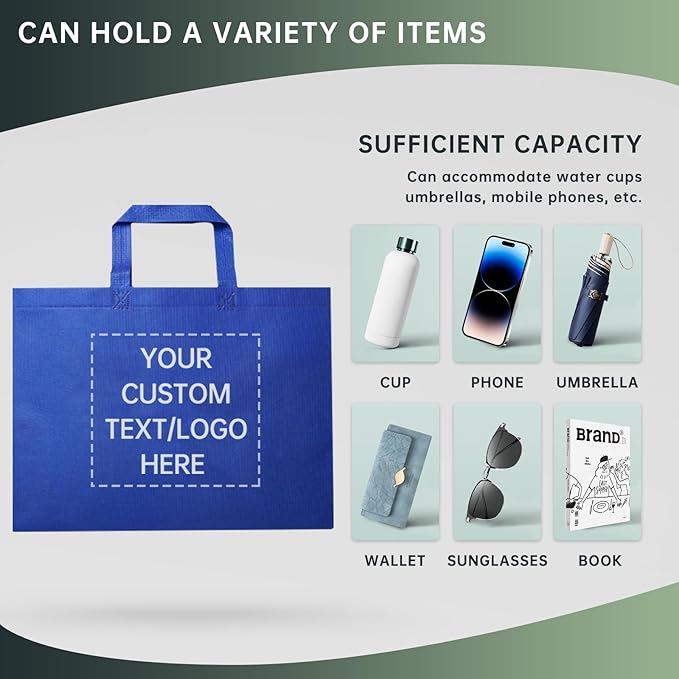 Custom Tote Bags Set of 50, Bulk Pack Grocery Shopping Travel Business Activities advertisement Reusable Bag