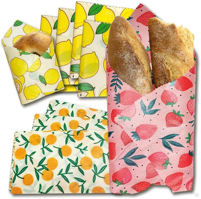 Beeswax Reusable Food Wraps for Bread & Sandwiches – Organic Cotton, Beeswax & Pine Resin Reusable Food Wrap with Multi-function brush– Eco-Friendly Kitchen Storage