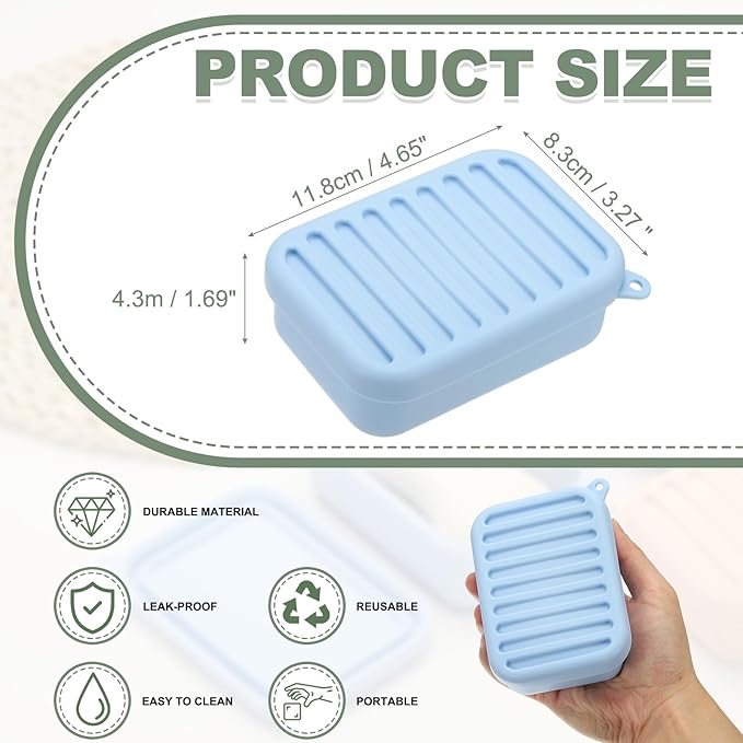 uxcell Shampoo Bar Travel Case, Silicone Leak Proof Soap Bar Case with Draining Layer Soap Container for Traveling, Bathroom, Gym, Camping(4"x2.76"x1.3", Light Blue)