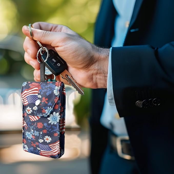 American Flag Floral Tissues Purse Pocket Portable Tissue Holder for Purse Coin Keys Tissues Packs with Hanging Rope for 4th of July Snap Button Enclosed