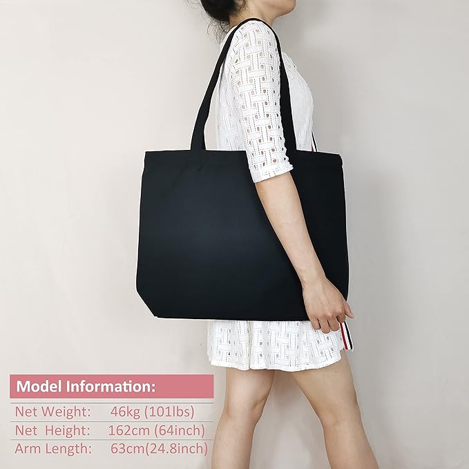 Koolmox Black Canvas Tote Bags, 6-Pack 17x14x3.9'' 12Oz Heavy Duty Cotton Bags with Handles and Bottom, Reusable Grocery Shopping Bag Bulk Sublimation Tote Bags Blank for Teachers Crafts