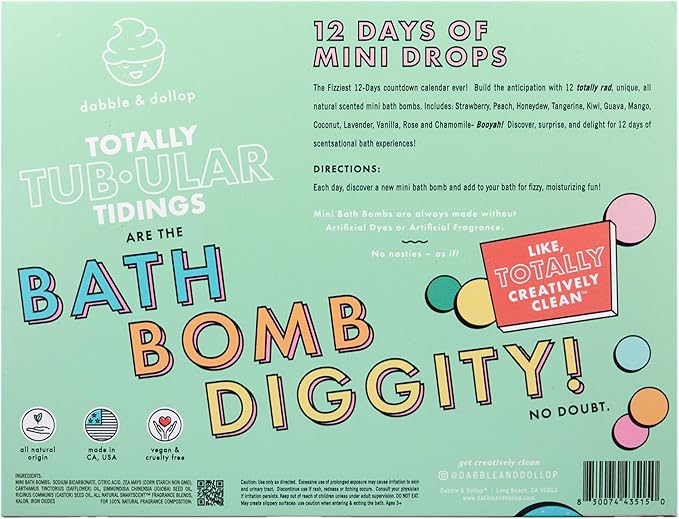 Dabble & Dollop Totally Tub-ular Tidings 12 Days of Mini Bath Bombs Holiday Countdown Calendar - Fizzy Natural Bath Bomb Advent Calendar Holiday Gift