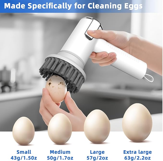 Electric Egg Cleaner Brush – Egg Washer for Fresh Eggs & Vegetable Brush with Battery Level Display,2 Speed Settings,3 Replaceable Heads,IPX7 Waterproof,Ideal for Tough-Skinned Vegetables
