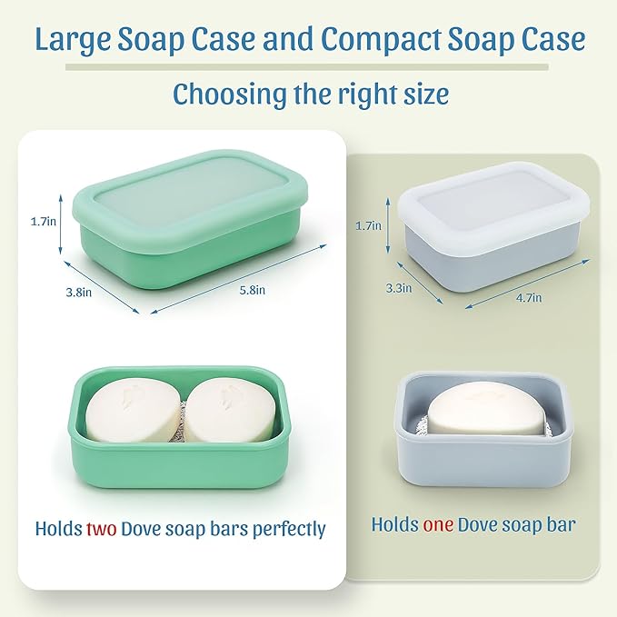 OZNER Silicone Travel Soap Case for Two Bars, Leak Proof Shampoo Bar Holder Compatible with Kitsch Bars, Soap Container with Drainage Layer for Bathroom, Camping, and Gym, Easy to Clean (Green-Large)