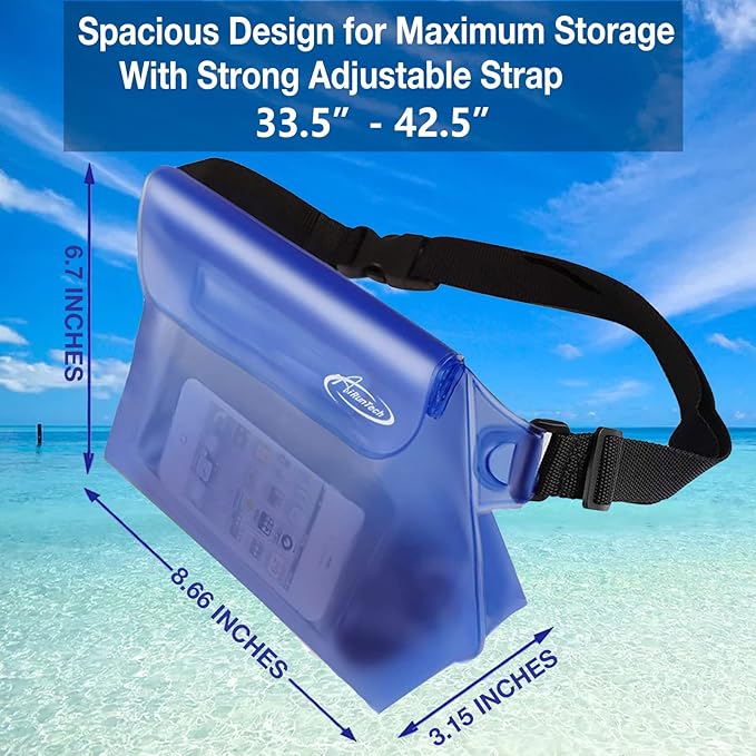 AiRunTech Waterproof Fanny Pack, Beach Cruise Vacation Essentials, Waterproof Pouch Protect Phone Passport Valuables Dry Safety, Paddle Board Kayaking Boating Swimming Accessories-2 Pack（Blue + Pink）