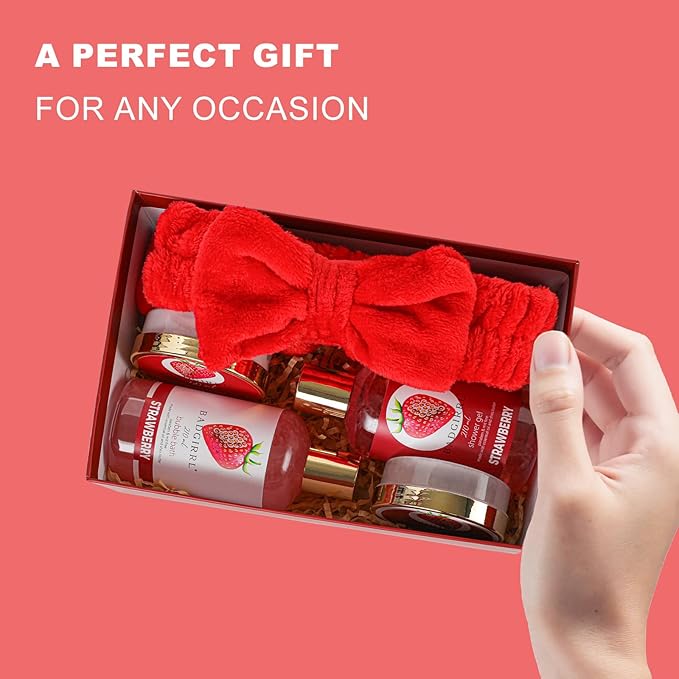 9pcs Spa Gift Set for Women Christmas Gifts - Strawberry Bath and Body Gift Set for Mom Mothers Day, Gift for Girls, Bath Gift Set for Her, Birthday Gift for Mom Her, Gift Sets for Women