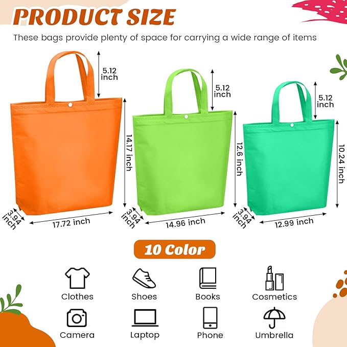 Paterr 100 Pcs Reusable Grocery Bags Bulk Shopping Tote with Handle Non Woven Portable Foldable Tote Bag Gift with Button