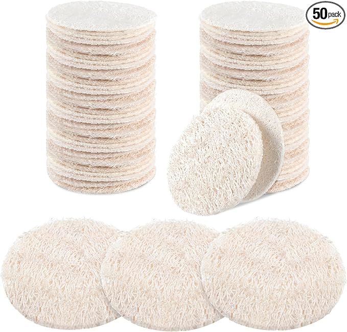 Bokon 50 Pcs Loofah Exfoliating Face Pads Sponge Body Face Scrubber Remove Dead Skin Facial Loofah Pad Bulk for Bath Shower Spa Skin Cleaning Women Men(Round,2.36")