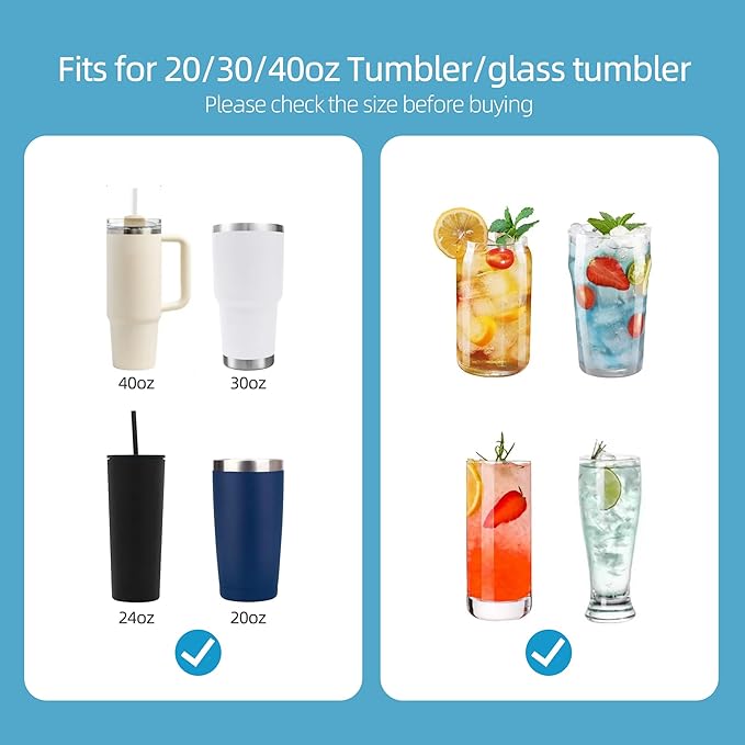 20 30 40 oz Stainless Metal Straws for Stanley Tumbler, 6Pcs Reusable Straight Long Steel Straws with 12 Silicone Tips and 2 Straw Cleaning Brushes (6Color1, 20 30 40oz)