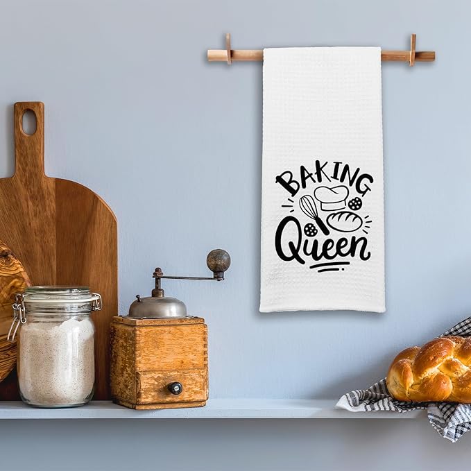 Funny Baking Kitchen Towels Baking Queen Dish Towels for Kitchen Decor Hilarious Hand Towels Kitchen Gifts for Women Hostess Housewife Great Housewarming Gifts for Family Friend Coworker
