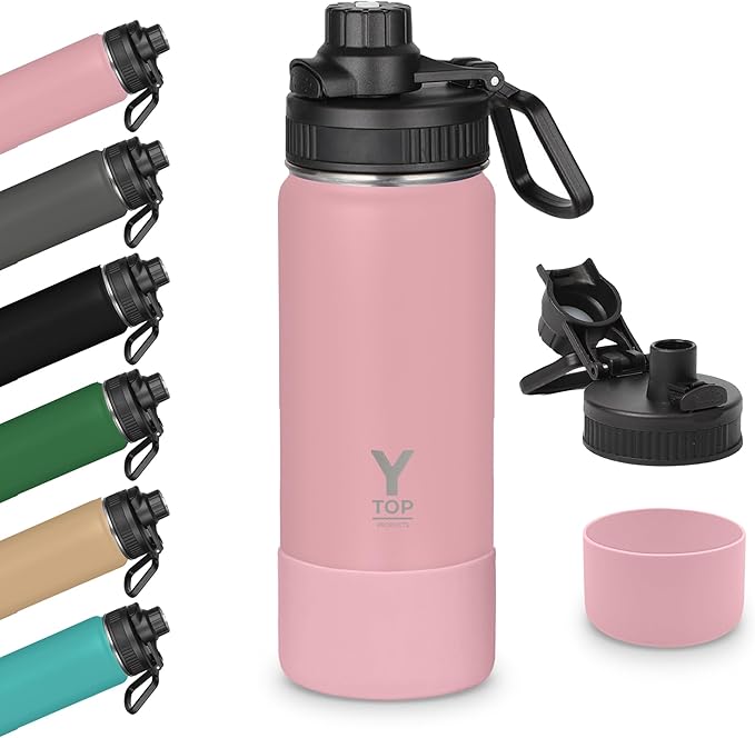 Y TOP 18 oz Insulated Water Bottle Cup Holder Friendly, Leak Proof Spout Lid, Double Wall Insulation, Dishwasher Safe, Easy Clean Stainless Steel Water Bottle for Gym Kids Sports Travel School Hiking