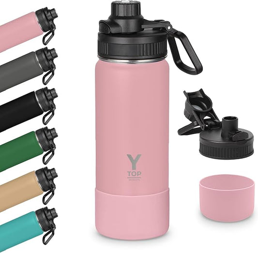 Y TOP 18 oz Insulated Water Bottle Cup Holder Friendly, Leak Proof Spout Lid, Double Wall Insulation, Dishwasher Safe, Easy Clean Stainless Steel Water Bottle for Gym Kids Sports Travel School Hiking