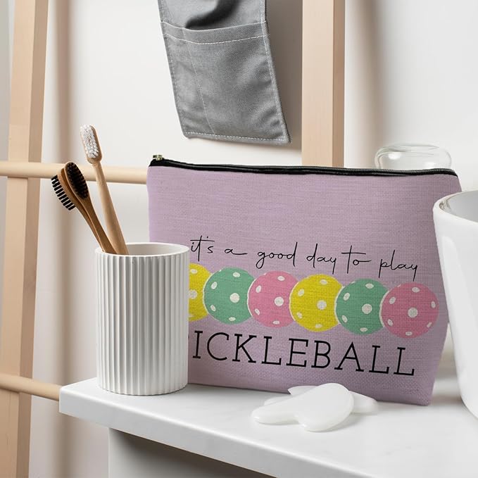 Pickleball Gifts for Women: Colorful Makeup Bag, It's a Good Day to Play Cosmetic Toiletry Bag, Gifts for Pickleball Lovers (Purple)