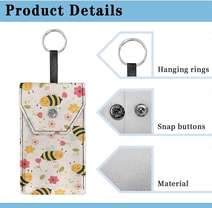 Bee Flower Tissues Purse Pocket Canvas Purse Tissue Packs Snap Button Enclosed Portable Tissue Holder for Office Travel Daily Outgoing