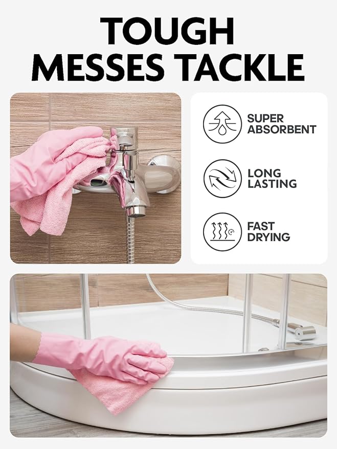Fantasticlean Microfiber Cleaning Cloth Roll -150 Pack, Tear Away Microfiber Towels, 12" x 12", Reusable, Washable, Ultra Absorbent Dishcloth for Home Supplies, Car, Pet, Kitchen (Pink & Lavender)