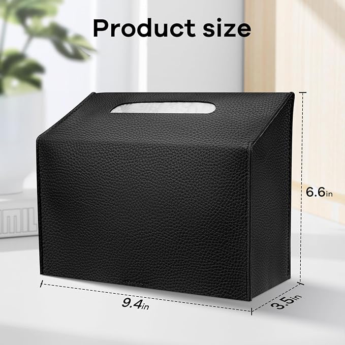 Tissue Box Cover Holder Compatible with Kleenex Disposable Paper Hand Towels, Leather Paper Towel Dispenser for Tabletop, Bathroom, Car, Office (Black-2 Pack)