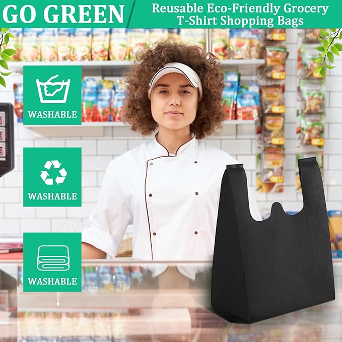 Windyun Reusable Grocery T Shirt Bags Bulk Small Non Woven Shopping Bag 10 x 18 x 5 Inch Foldable Tote with Handle Party Gift