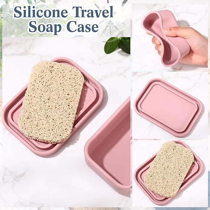 Honeydak 5 Pcs Silicone Travel Soap Case Container Leak Proof Bar Soap Box Holder Dishes with Draining Layer for Traveling, Camping, Gym, Bathroom, 4.7 x 3.3 x 1.7 Inches