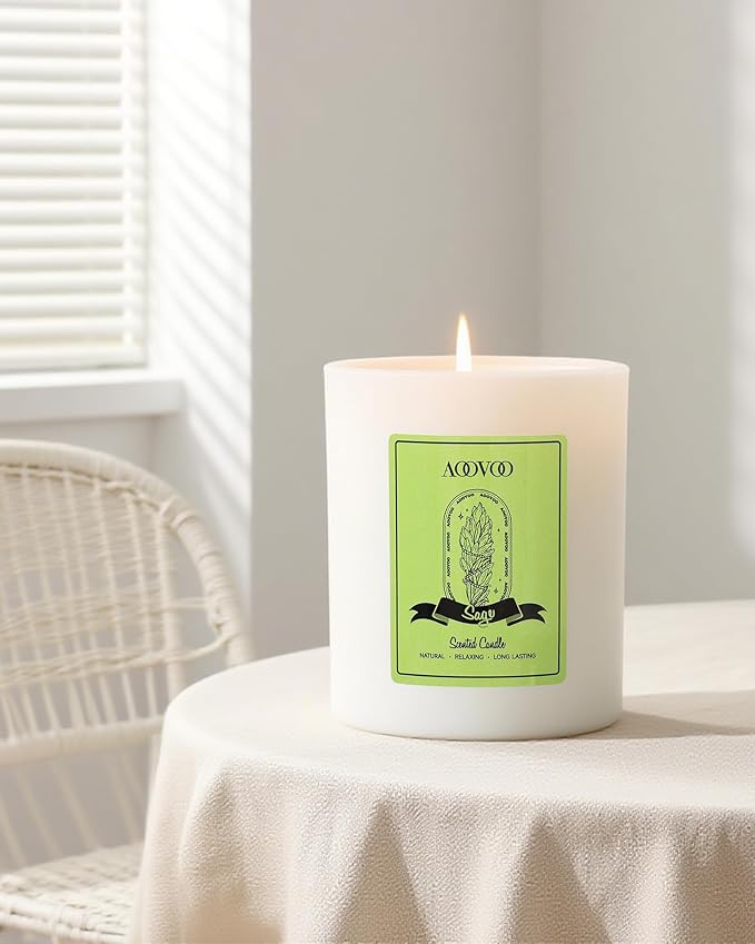 AOOVOO Sage Scented Candles for Women - Aromatherapy Candle with Crystals Inside, 10oz Soy Candles for Home Scented, Birthday Gifts Christmas Candle for Women Mom