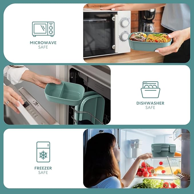 3-Tier Bento Lunch Box with Utensils – Leakproof Food Container with Compartments – Reusable Lunchbox