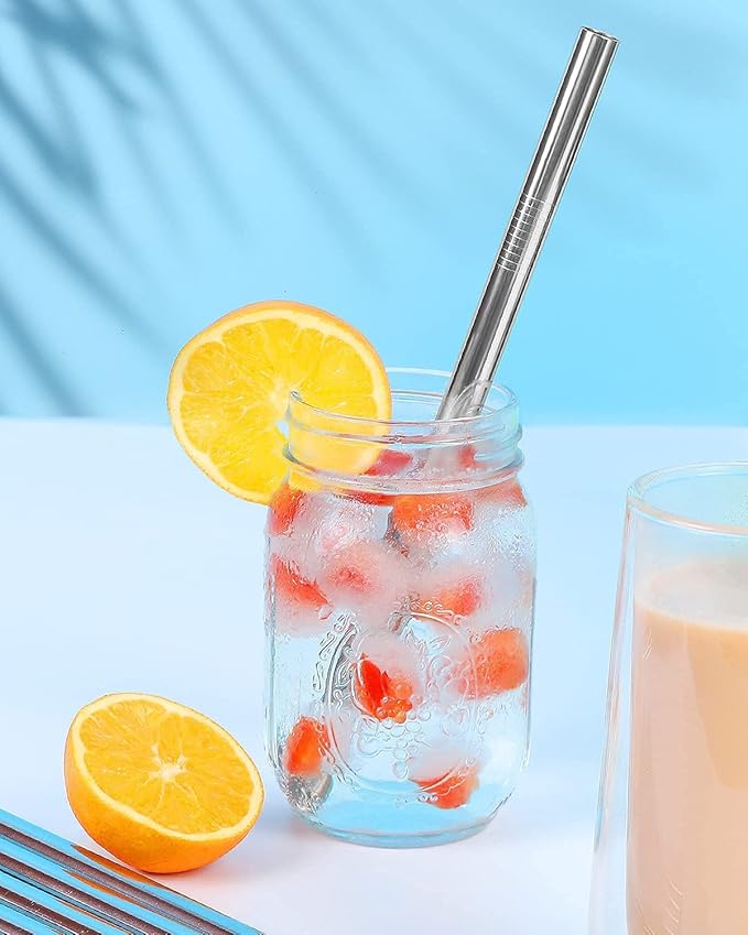Jumbo Smoothie Straw Stainless Steel, Set of 6 Metal Milkshake Straws 0.4" Wide 10.5" Long Straws, Long Lasting & Food Grade, Metal Straw s Reusable for Smoothie, Milkshake, Beverage