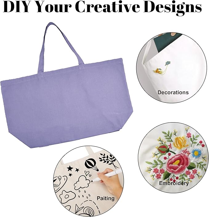 Large Canvas Tote Bag - Reusable Grocery Bag Foldable Heavy Duty Shopping Bag for DIY Art Crafts Painting Embroidery
