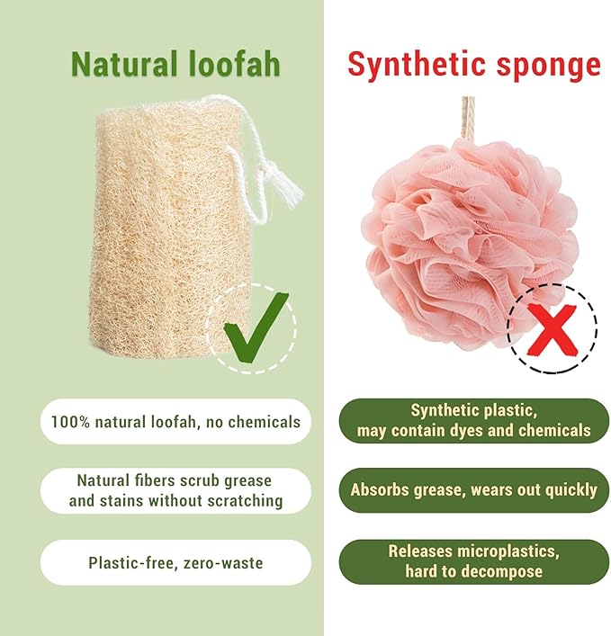 Natural Loofah 6-Pack, 4 Inch 100% Plant Fiber Exfoliating Sponge, Ideal for Men & Women, Spa & Shower Use