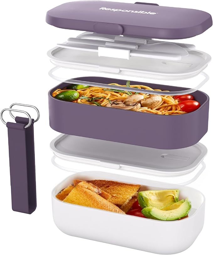 Responsible Products Leak Resistant Bento Box with Tableware for Adult - Teens, Insulated Lunch Box for Women - Men - Girls - Boys, BPA Free, Dishwasher Safe, Microwave Safe, Freezer Safe, 46 oz