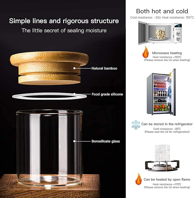 20 Pcs Glass Spice Jars with Airtight Bamboo Lids, Labels and Pen, 2.5oz Mini Clear Food Storage Containers for the Pantry, Kitchen Canisters for Tea, Herbs, Sugar, Salt, Coffee and More