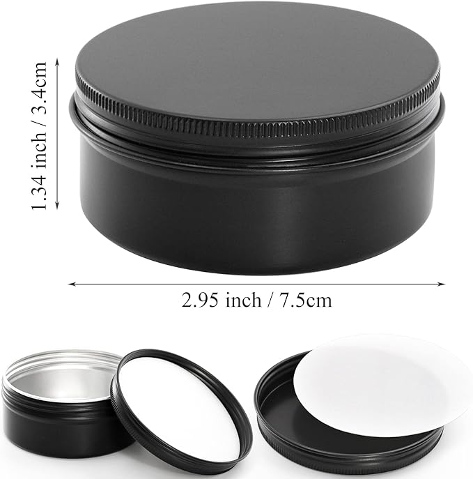 Foraineam 48 Pack 4 oz Metal Round Tins with Screw Lid, Black Aluminium Empty Candle Tins Storage Tin Jars, Cosmetic Sample Containers Travel Tin Cans for Salve, Cream, Spices or Candles