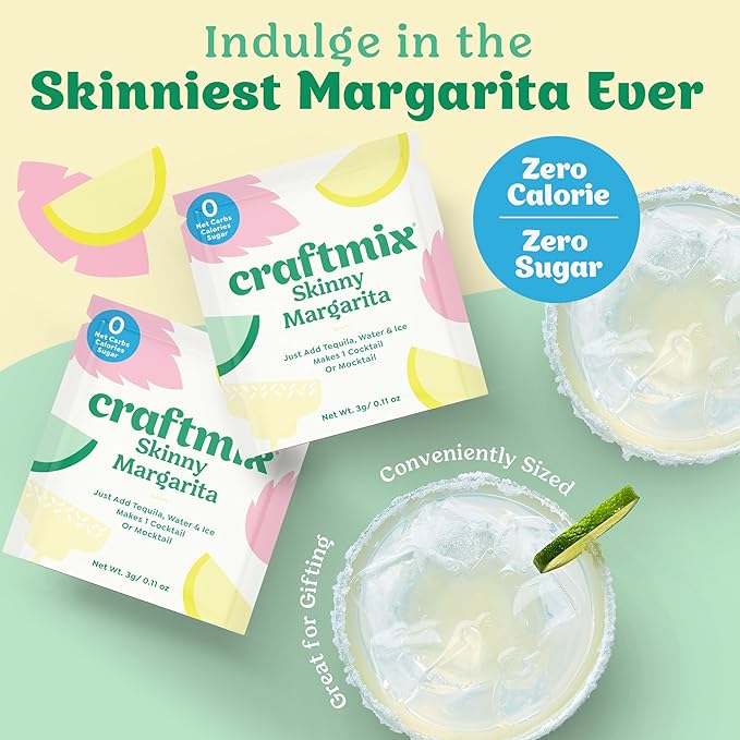 Craftmix Skinny Margarita Cocktail & Mocktail Drink Mixer, Skinny Mixes - Water Flavoring Packets - Made With Real Fruit - Vegan, No-Carb, No-Sugar, Non-GMO, Dairy Free, Gluten Free, 24 Pack