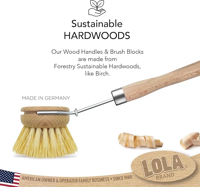 LOLA -The Original - Tampico Vegetable & Dish Brush, Sustainable Wood Ergonomic Handle w/Tampico Fiber Bristles, Made in Germany, 1 Pack