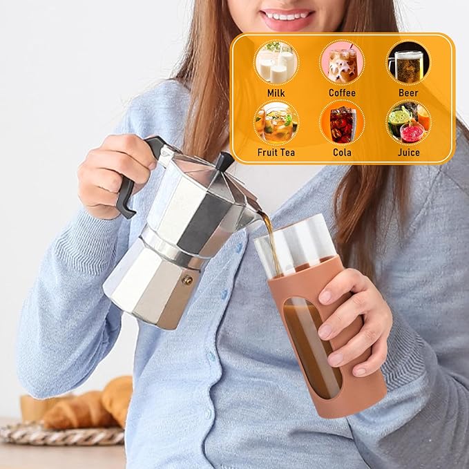 Tronco 20oz Glass Tumbler with Bamboo Lid and Straw, Reusable Iced Coffee Cup for Boba Tea, Smoothies & Cold Drinks, Spill-Proof Glass Cup with Silicone Sleeve, Dishwasher Safe, BPA-Free (Pack of 2)