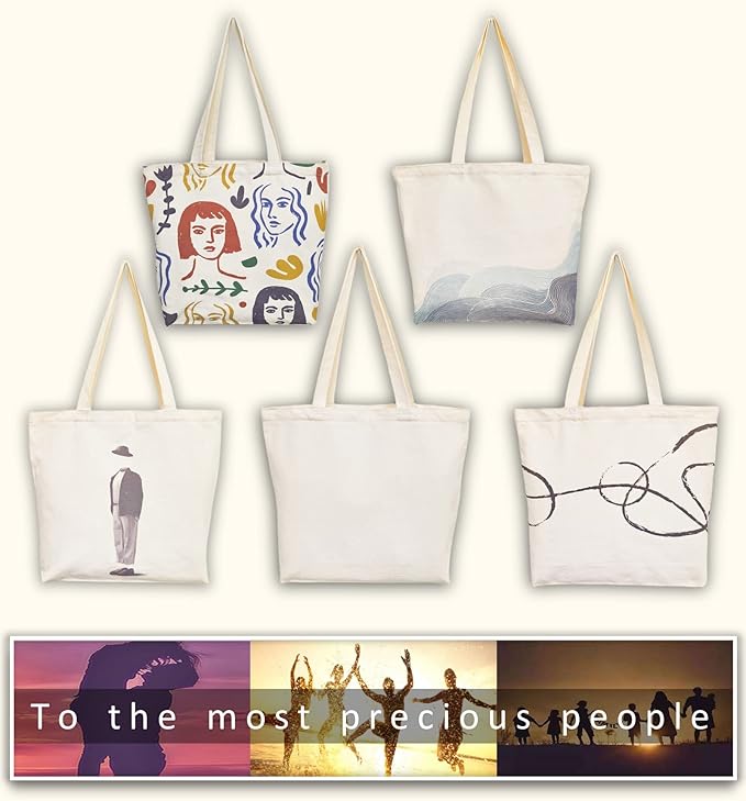 Canvas Tote Bag, Pockets, Zipper, Durable, Lightweight, Cotton Shopping Cloth Bag, Gifts