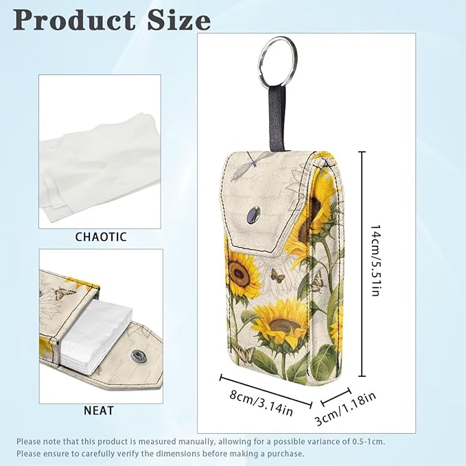 Tissues Purse Pocket,Tissue Pouch for Purse Sunflower Dragonfly Reusable Purse Tissue Holder Wallet Coin Travel Bag