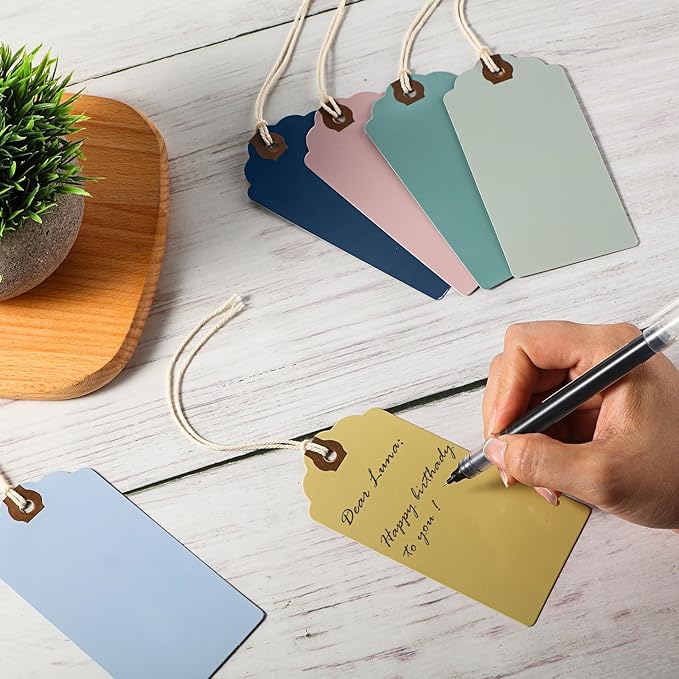 Outus 60 Pcs 4 3/4-in x 2 3/8-in Blank Large Paper Gift Tags with String and Reinforced Eyelet Wire Writable Price Tags Shipping Labels Inventory Labels(Pastel Color)