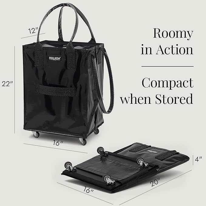 (Medium, Black) Reusable Grocery Bag On Wheels, Shopping Trolley, Rolling Tote, Zipper Closure, Lightweight, Carries Up to 66 lb, Folds Flat, Unbreakable Handles
