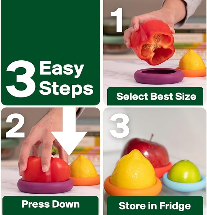 Food Huggers 5pc Reusable Silicone Food Savers | BPA Free & Dishwasher Safe | Fruit & Vegetable Produce Storage for Onion, Tomato, Lemon, Banana, Cans & More | Round, Ice Blue